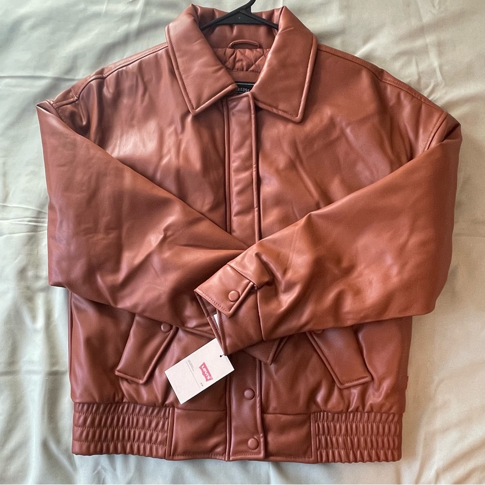 Levis camel colored leather bomber jacket